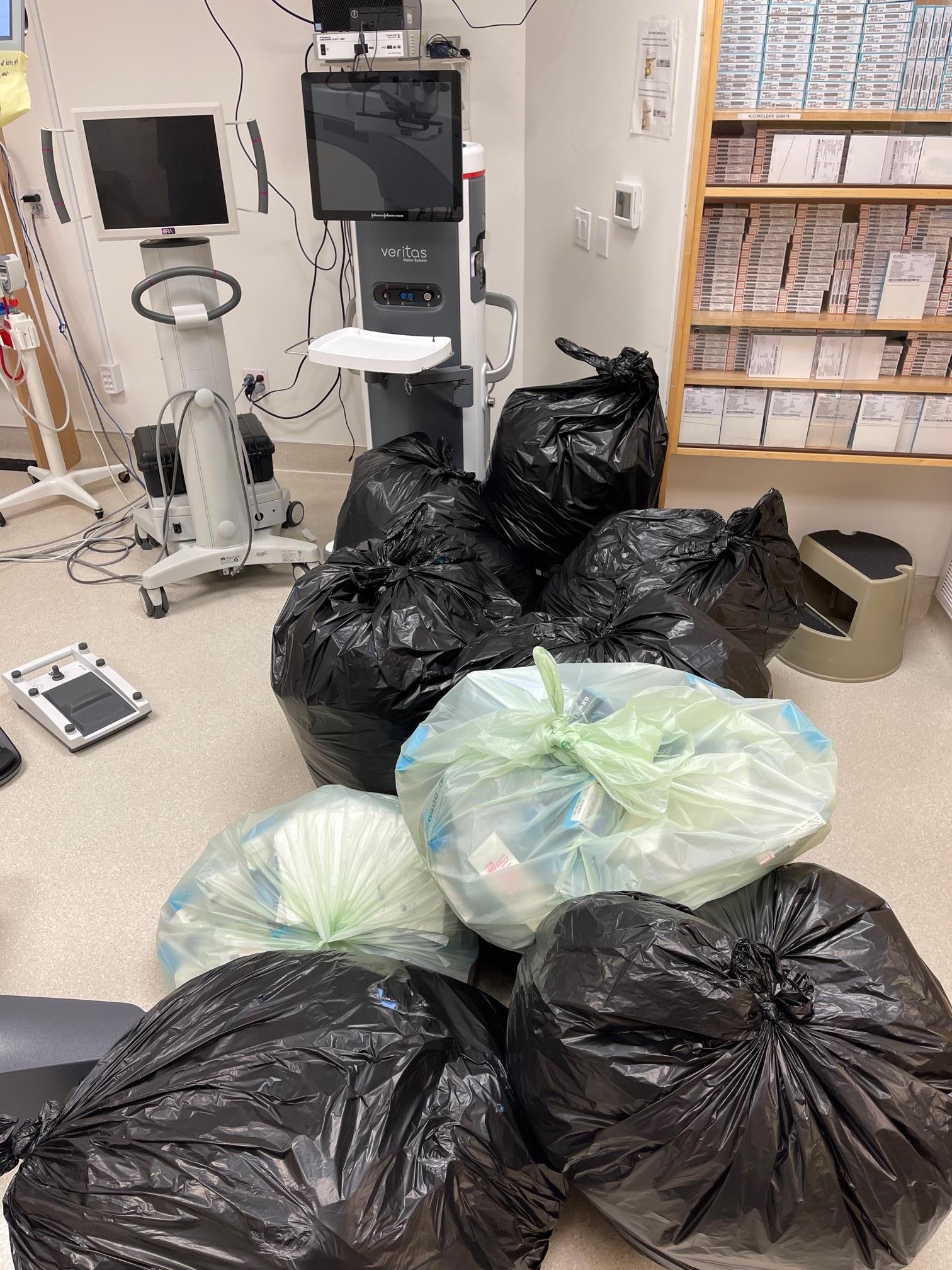 Bags of waste in the OR after a surgery